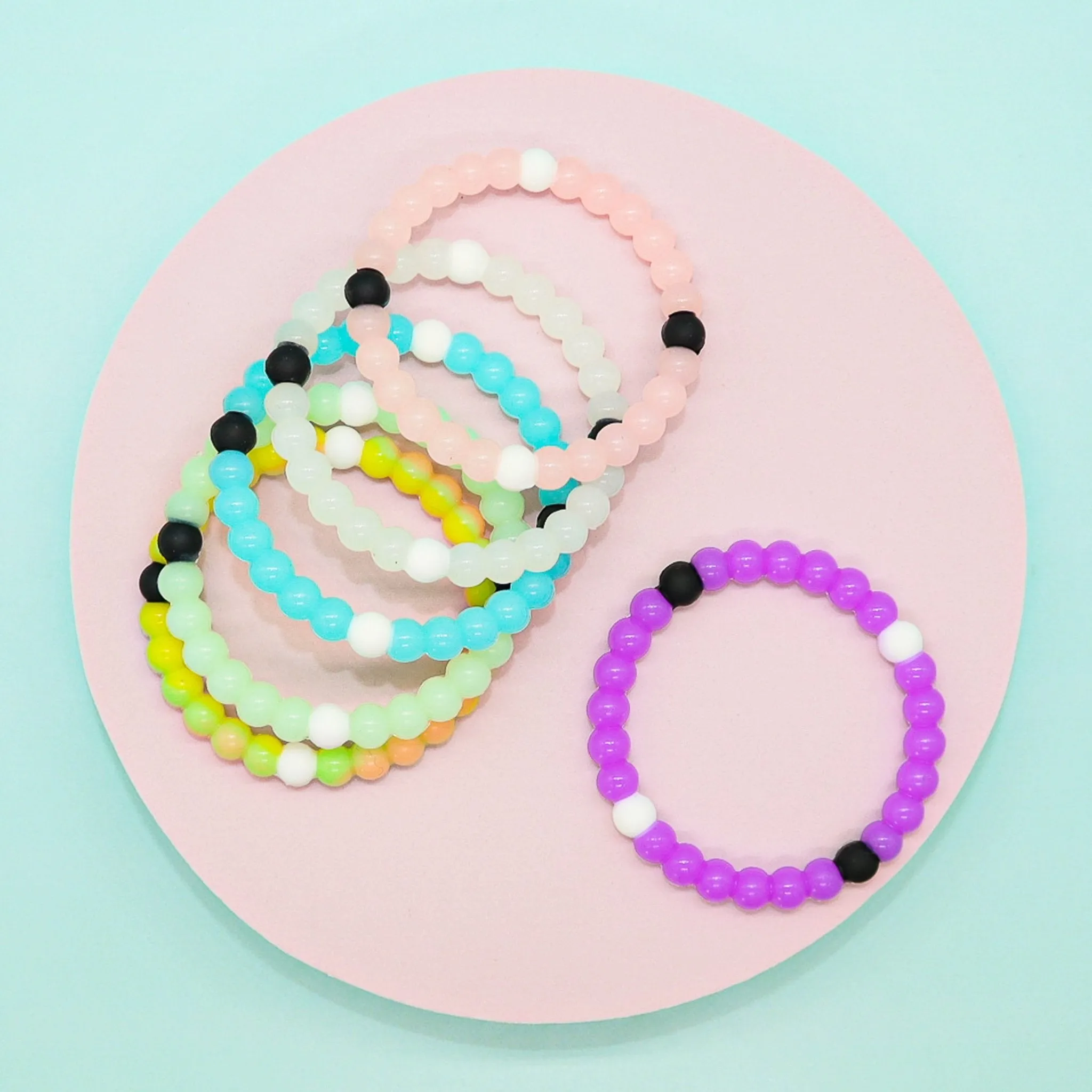 Glow In The Dark Beaded Bubble Bracelets - 6 Pack