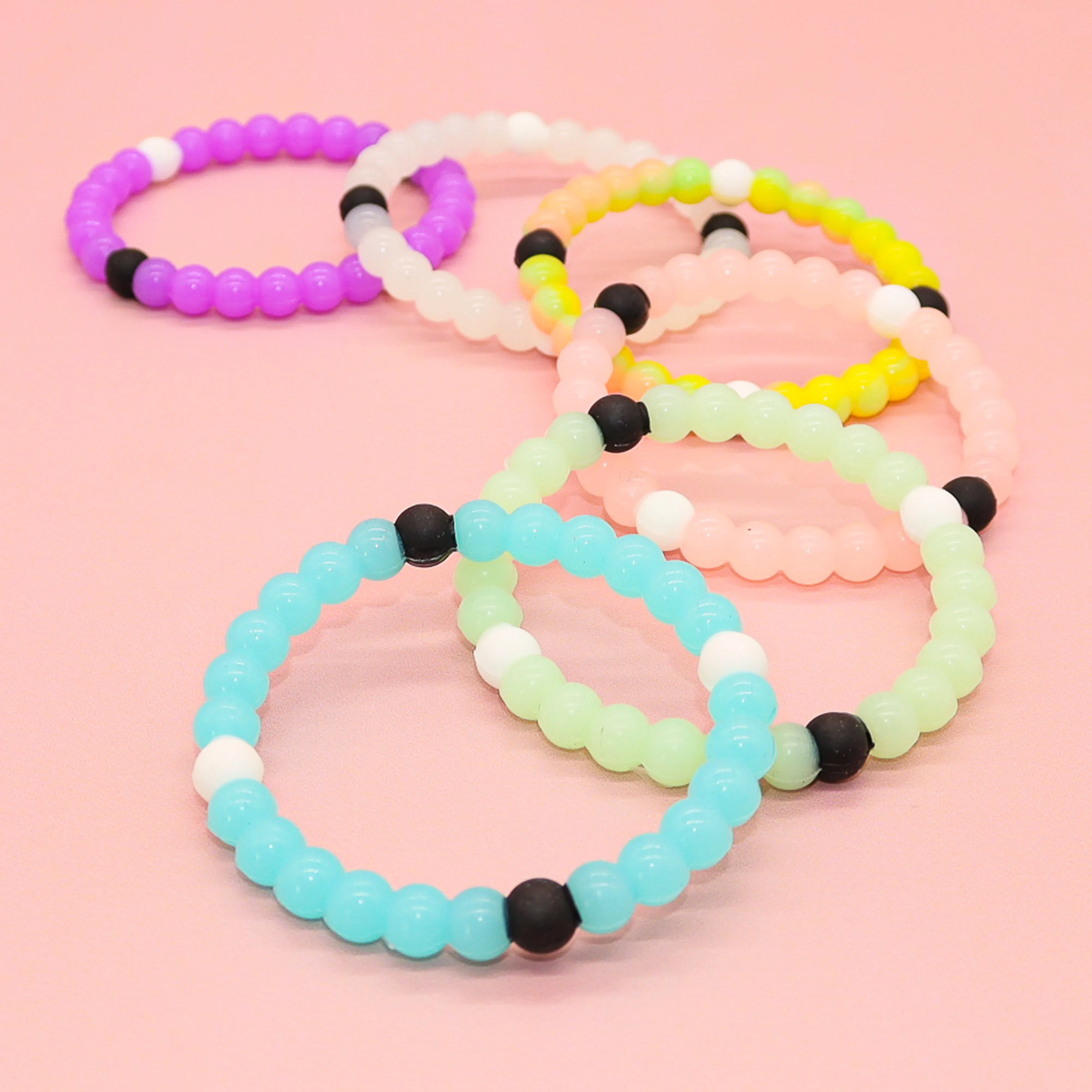 Glow In The Dark Beaded Bubble Bracelets - 6 Pack