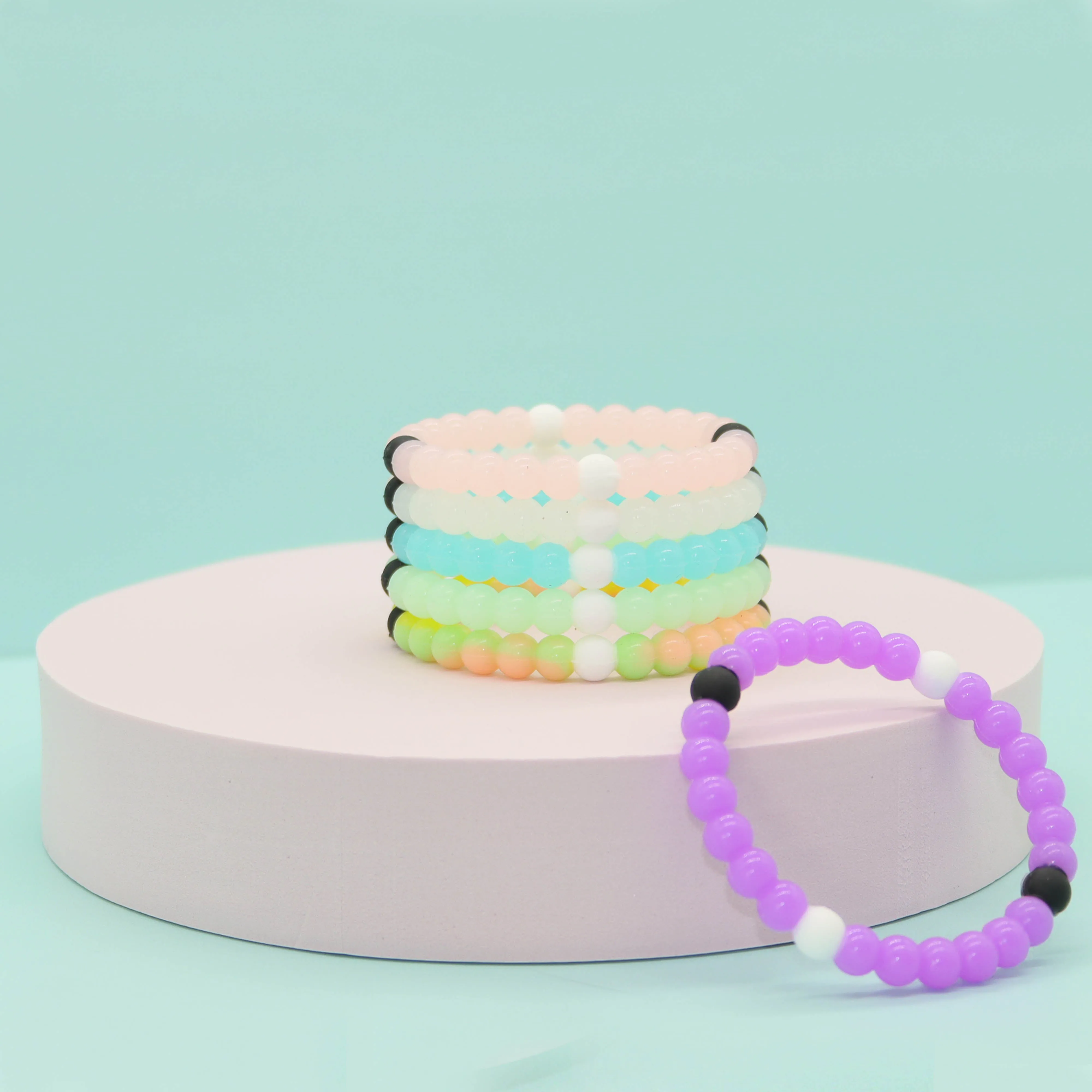 Glow In The Dark Beaded Bubble Bracelets - 6 Pack