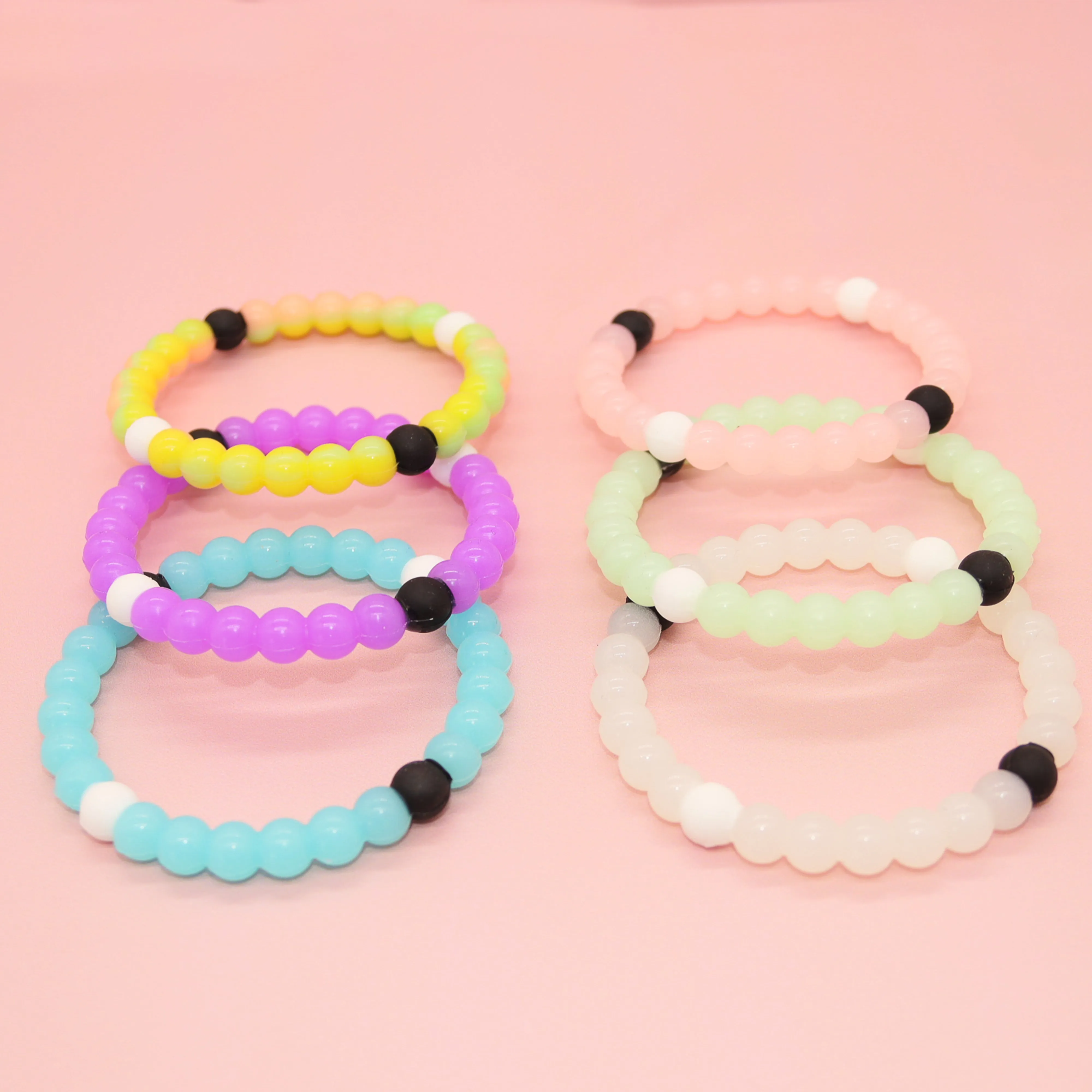 Glow In The Dark Beaded Bubble Bracelets - 6 Pack