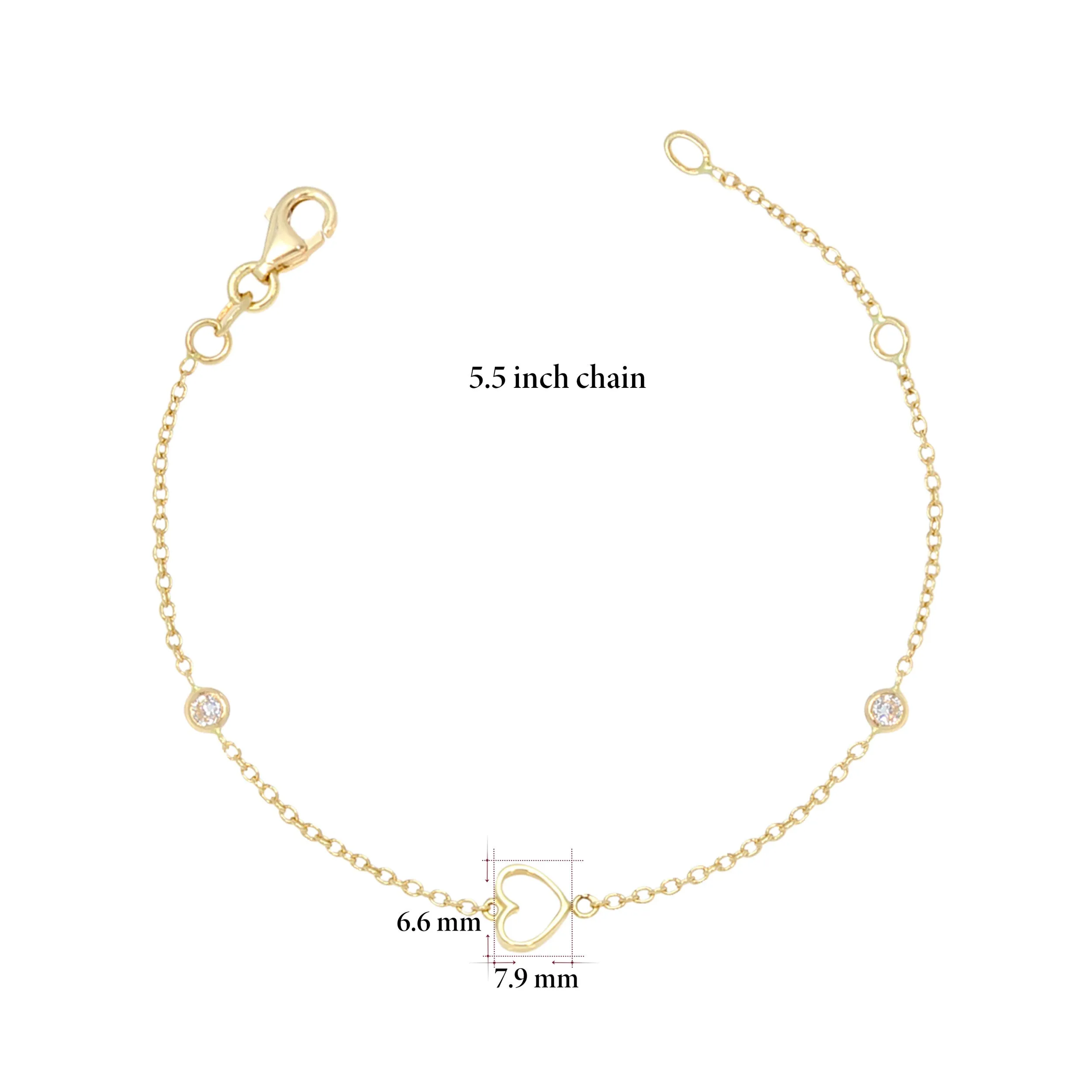 Heart Bracelet in 14k Yellow White & Rose Gold with CZ