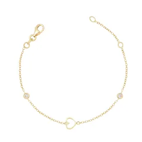 Heart Bracelet in 14k Yellow White & Rose Gold with CZ