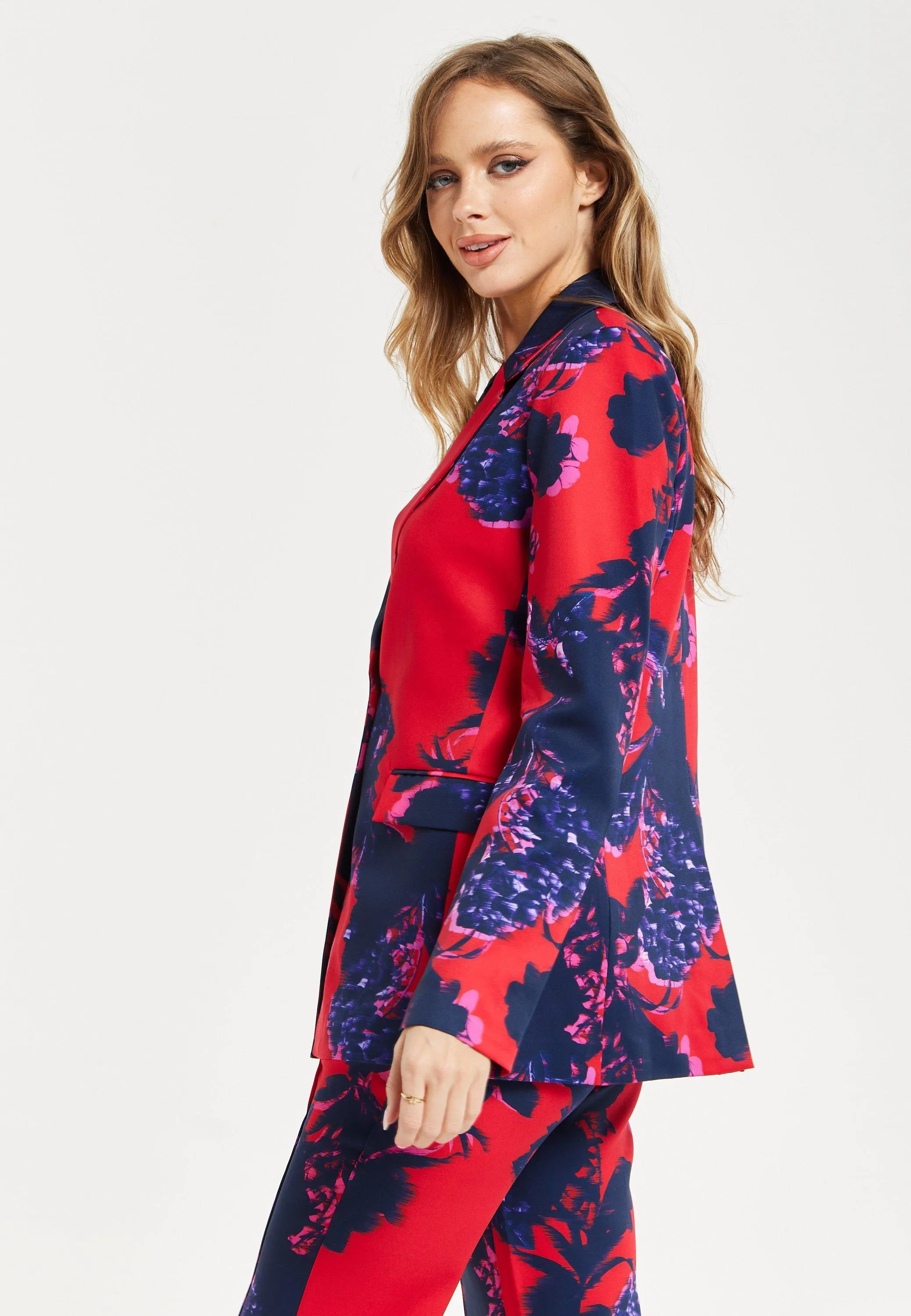 Jackets & Coats | Floral Print Red Blazer | Liquorish