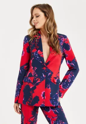 Jackets & Coats | Floral Print Red Blazer | Liquorish