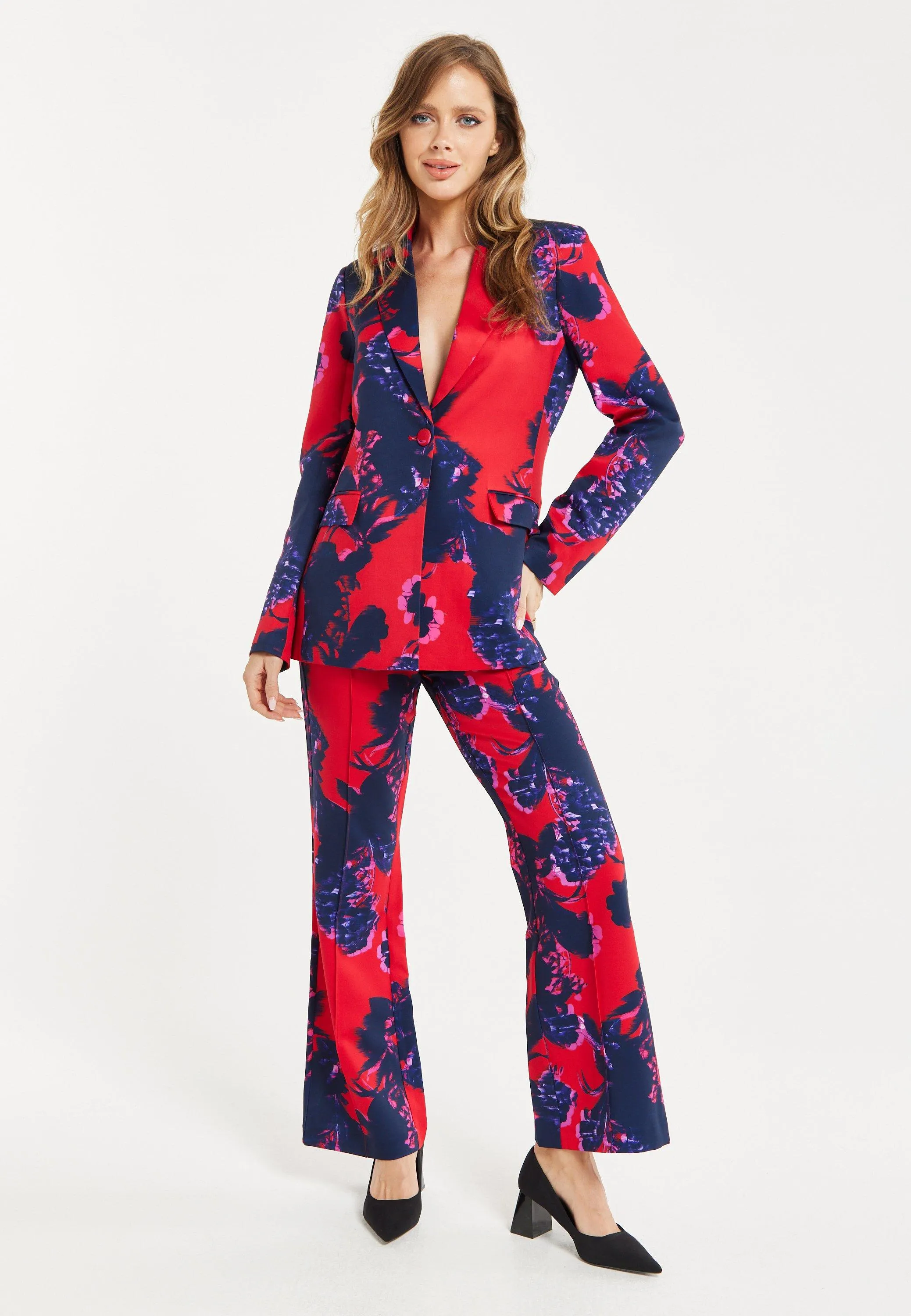 Jackets & Coats | Floral Print Red Blazer | Liquorish