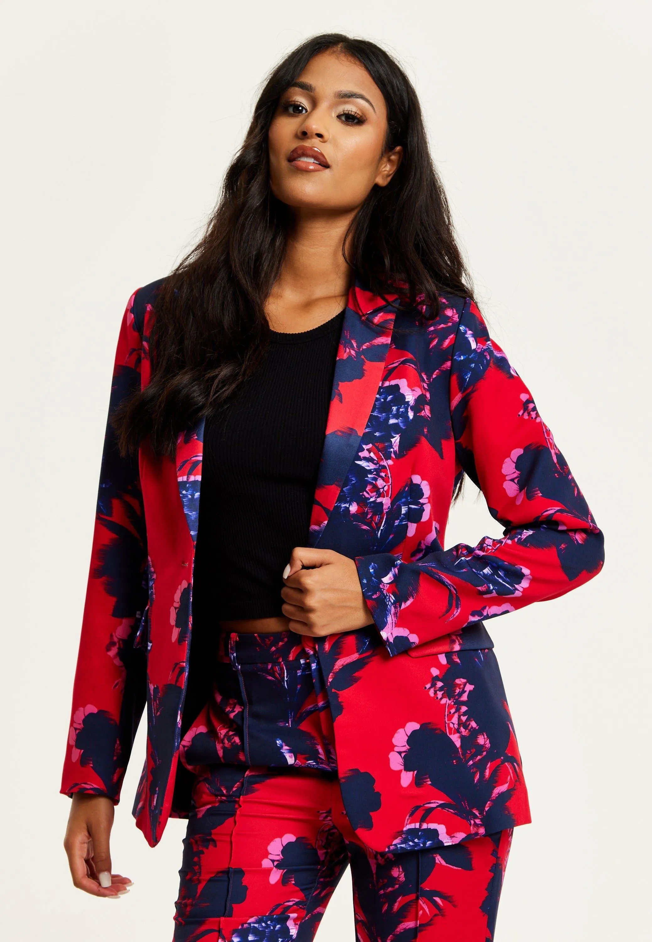 Jackets & Coats | Floral Print Red Blazer | Liquorish