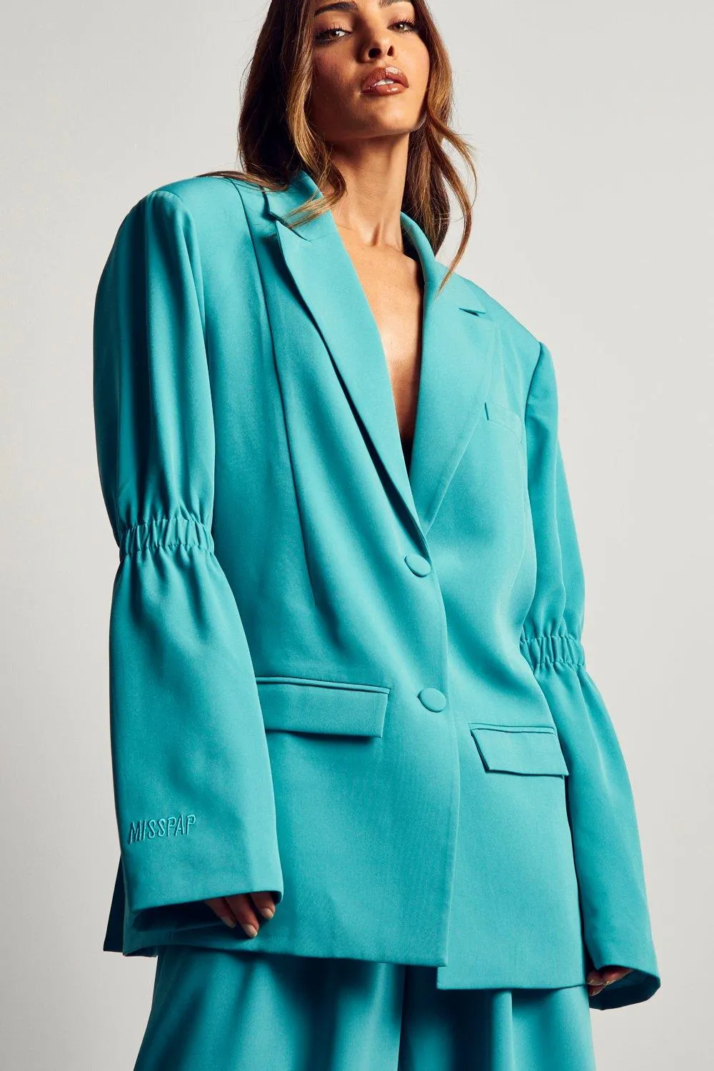 Jackets & Coats | Ruched Sleeve Detail Blazer | MissPap