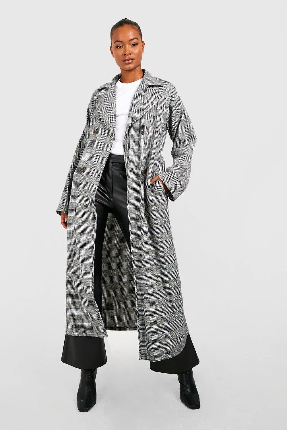 Jackets & Coats | Tall Checked Belted Trench Coat | boohoo