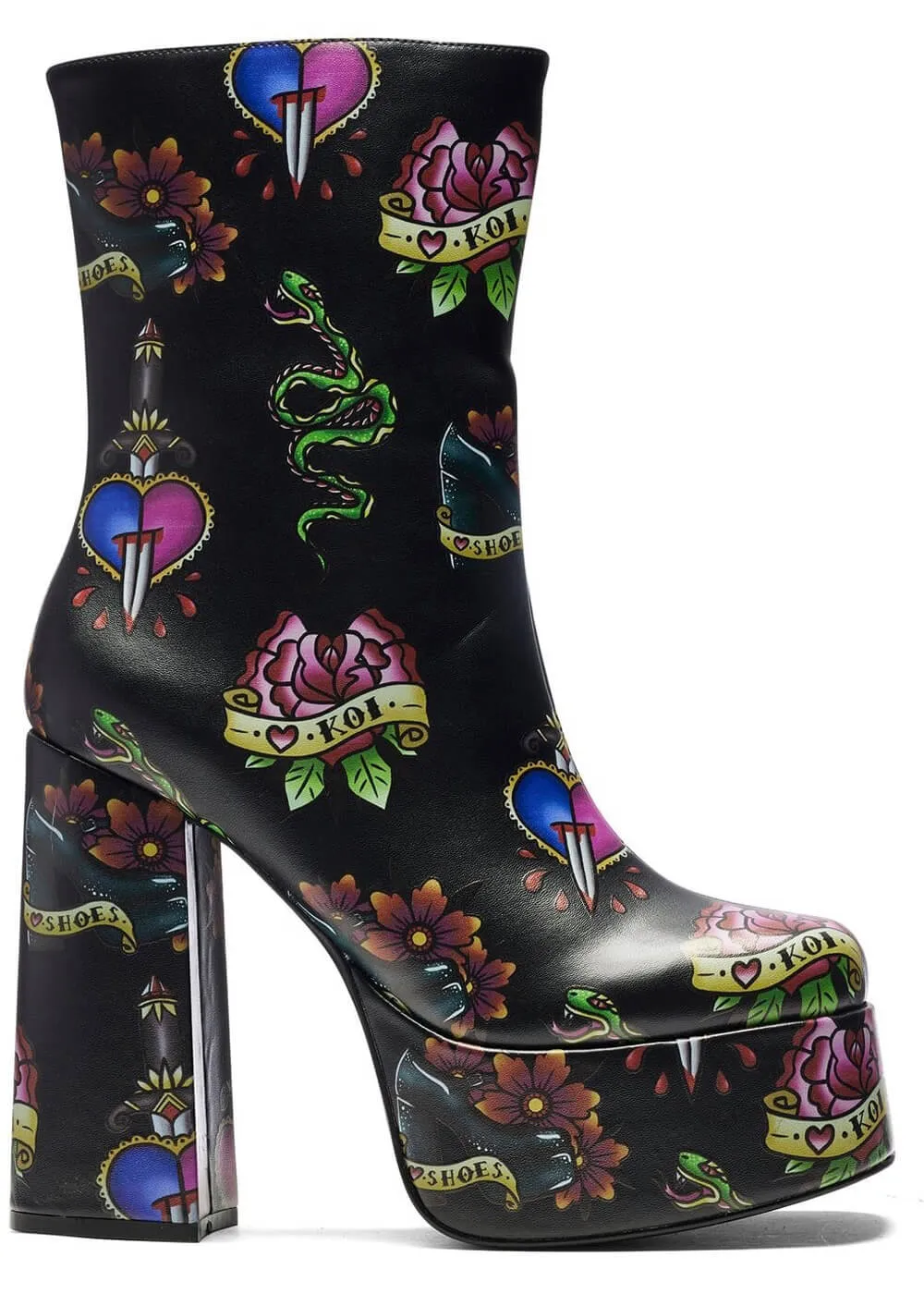 Koi Footwear Verdict Of A Serpent & Dagger Tattoo Platform Laarzen Zwart