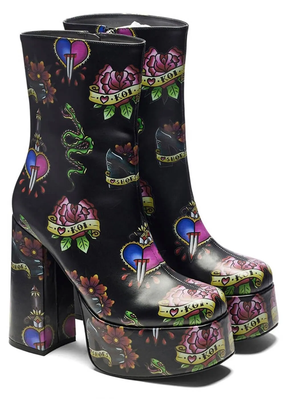 Koi Footwear Verdict Of A Serpent & Dagger Tattoo Platform Laarzen Zwart