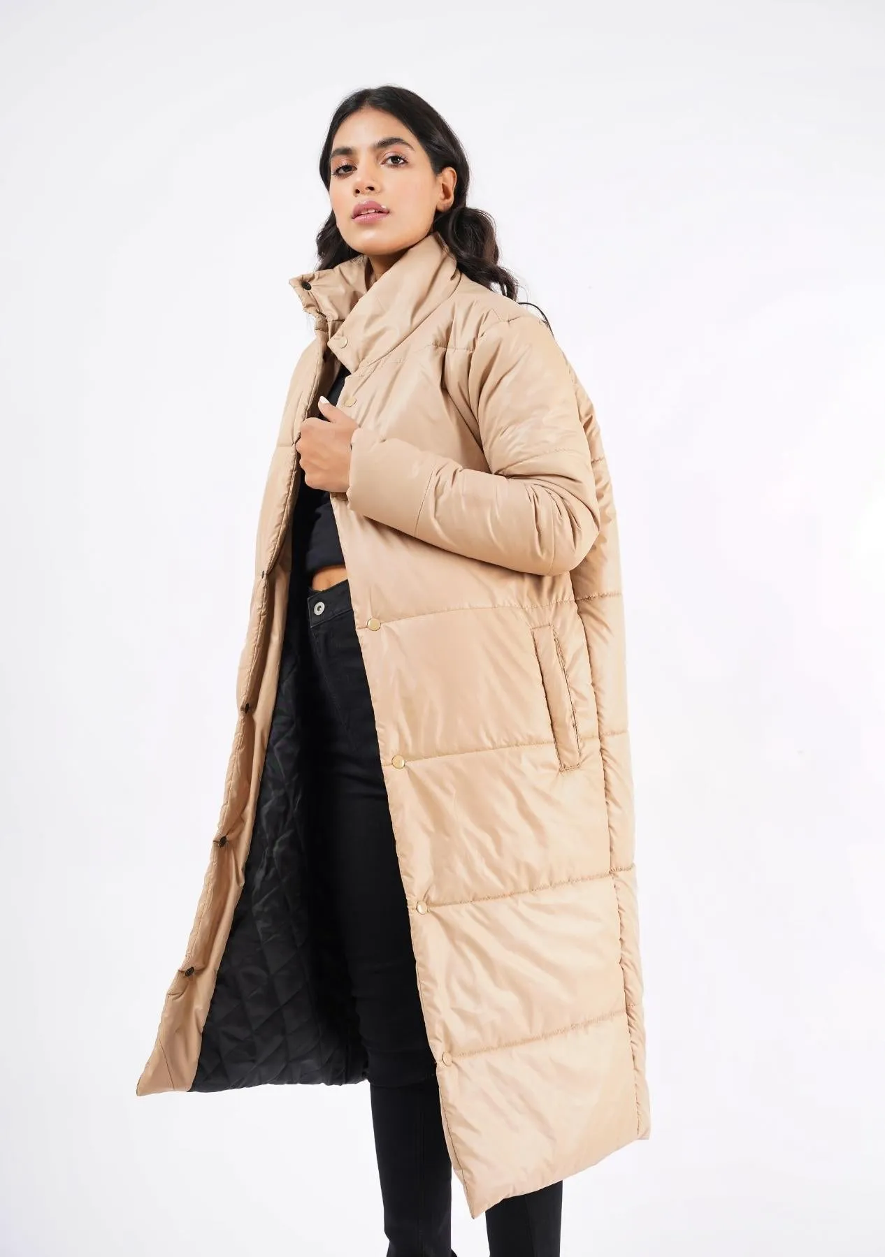 Long Puffer Coat - light brown