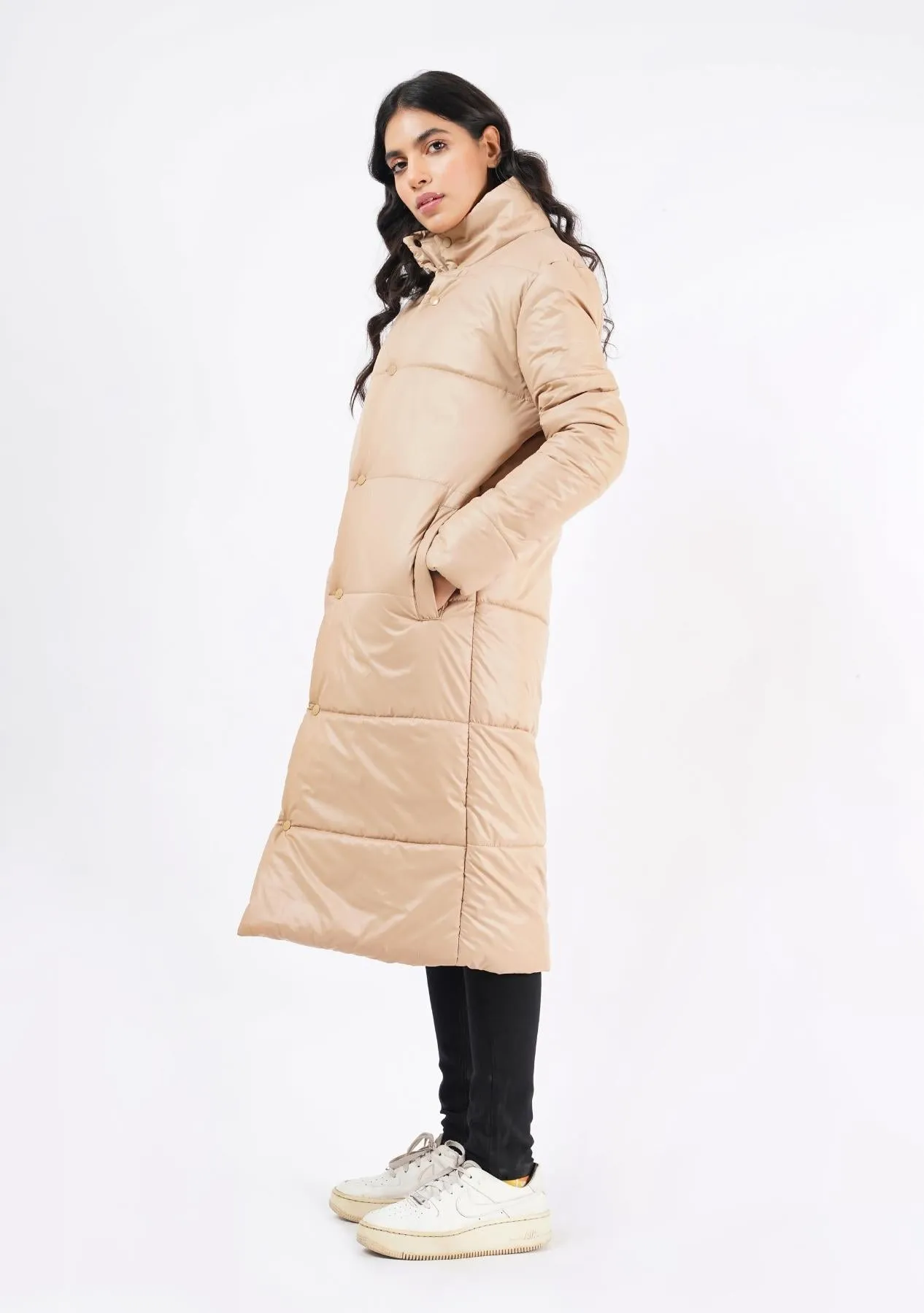 Long Puffer Coat - light brown