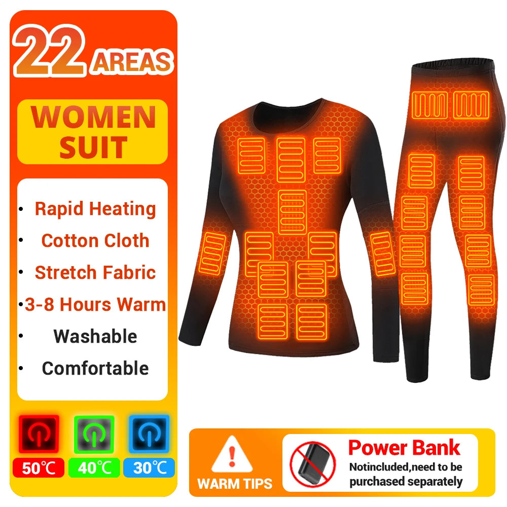 Men Winter Thermal Heated Jacket Vest Heated Underwear Women's Ski Suit USB Electric Heating Clothing Fleece Thermal Long Johns