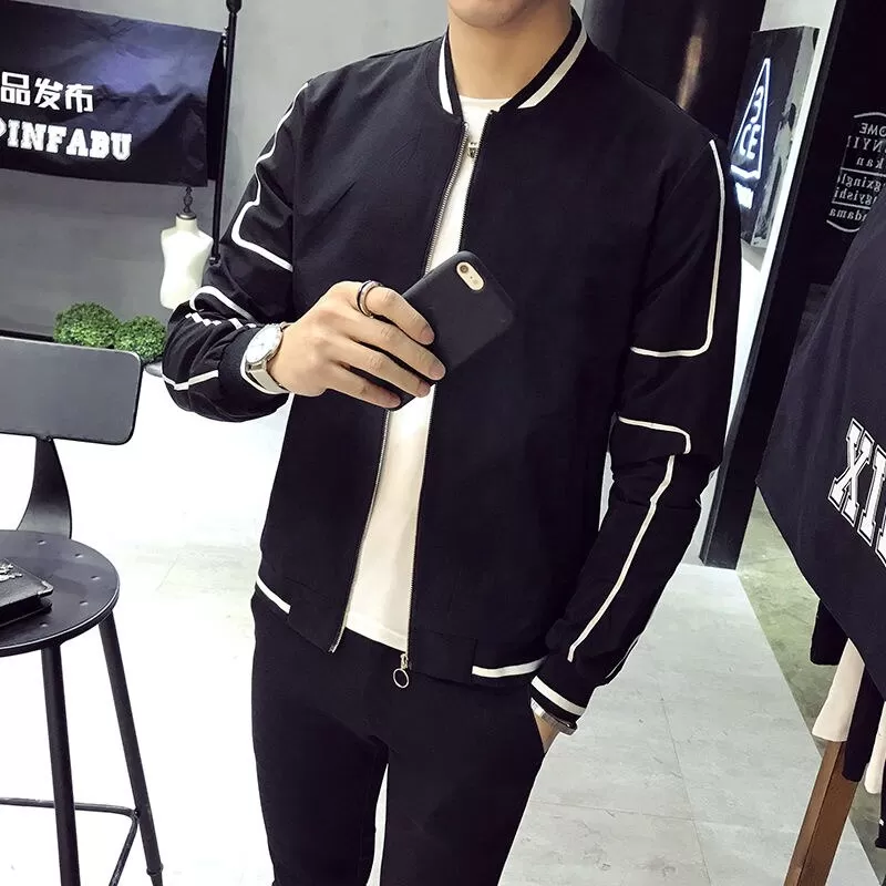 Men's Autumn Casual Vintage Style Rib Sleeve Zipper Club Jackets