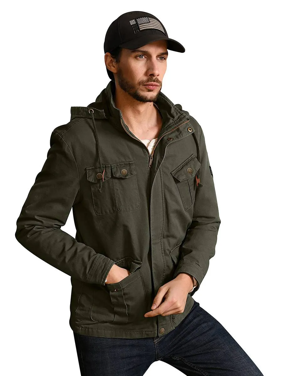 Men's Casual Lightweight Windbreaker Cotton Hooded Military Jackets