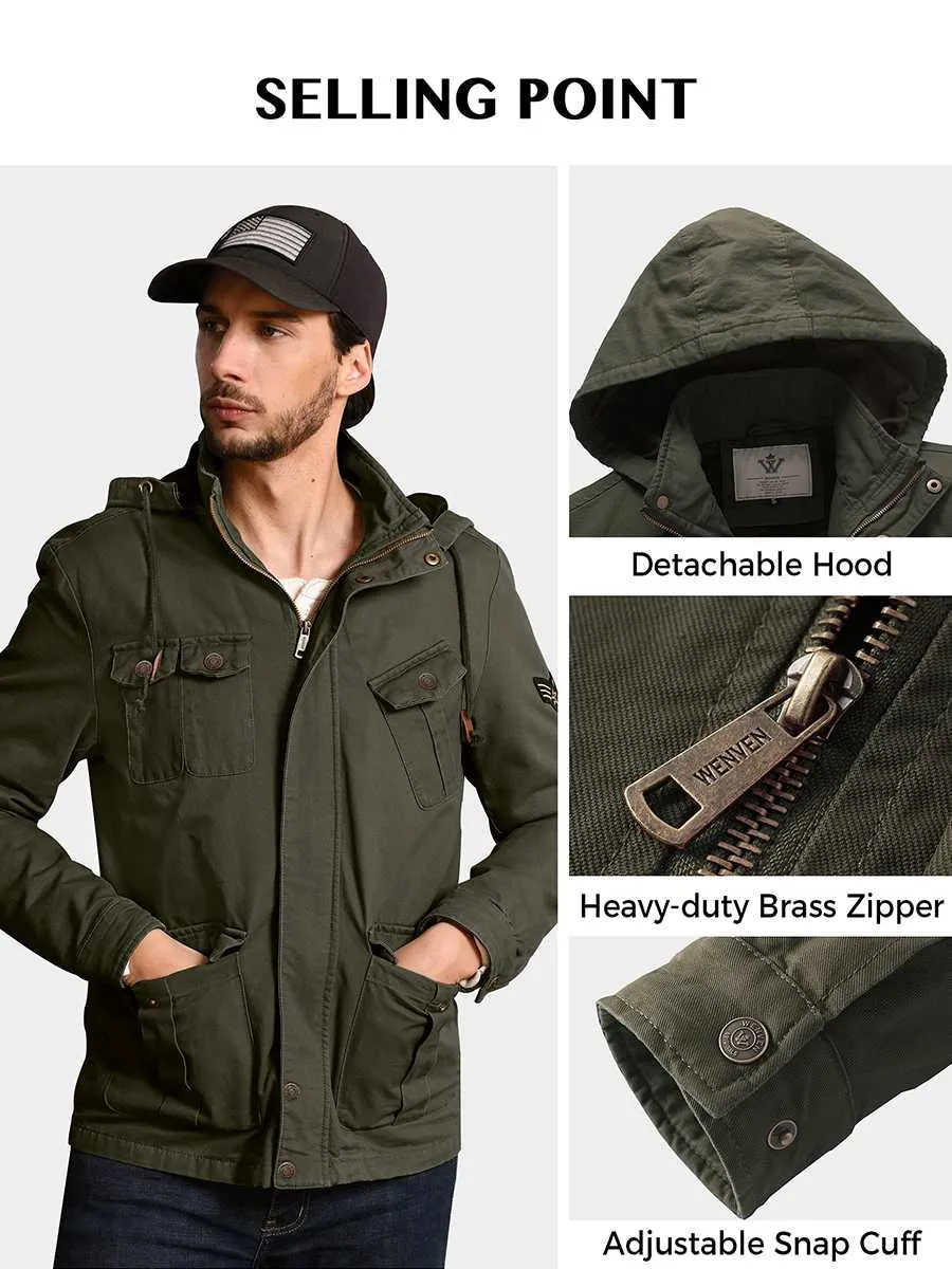 Men's Casual Lightweight Windbreaker Cotton Hooded Military Jackets