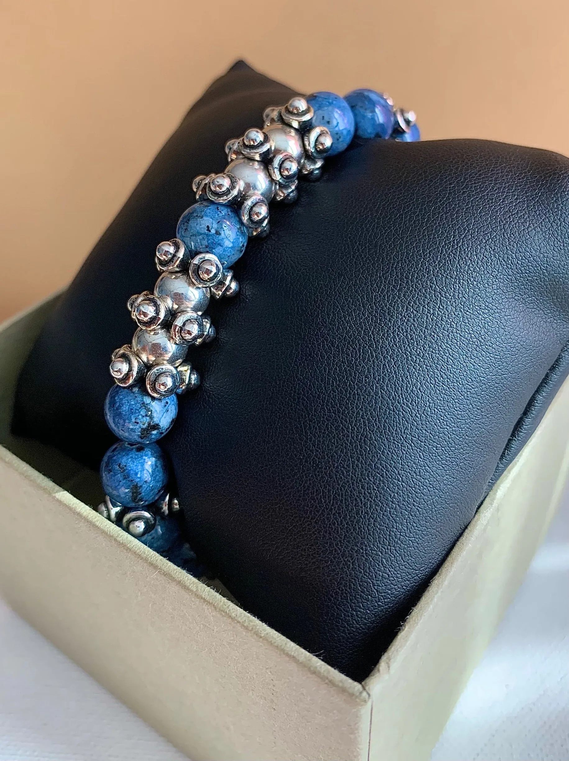 Men’s Lapis Stone and Metal Bracelet