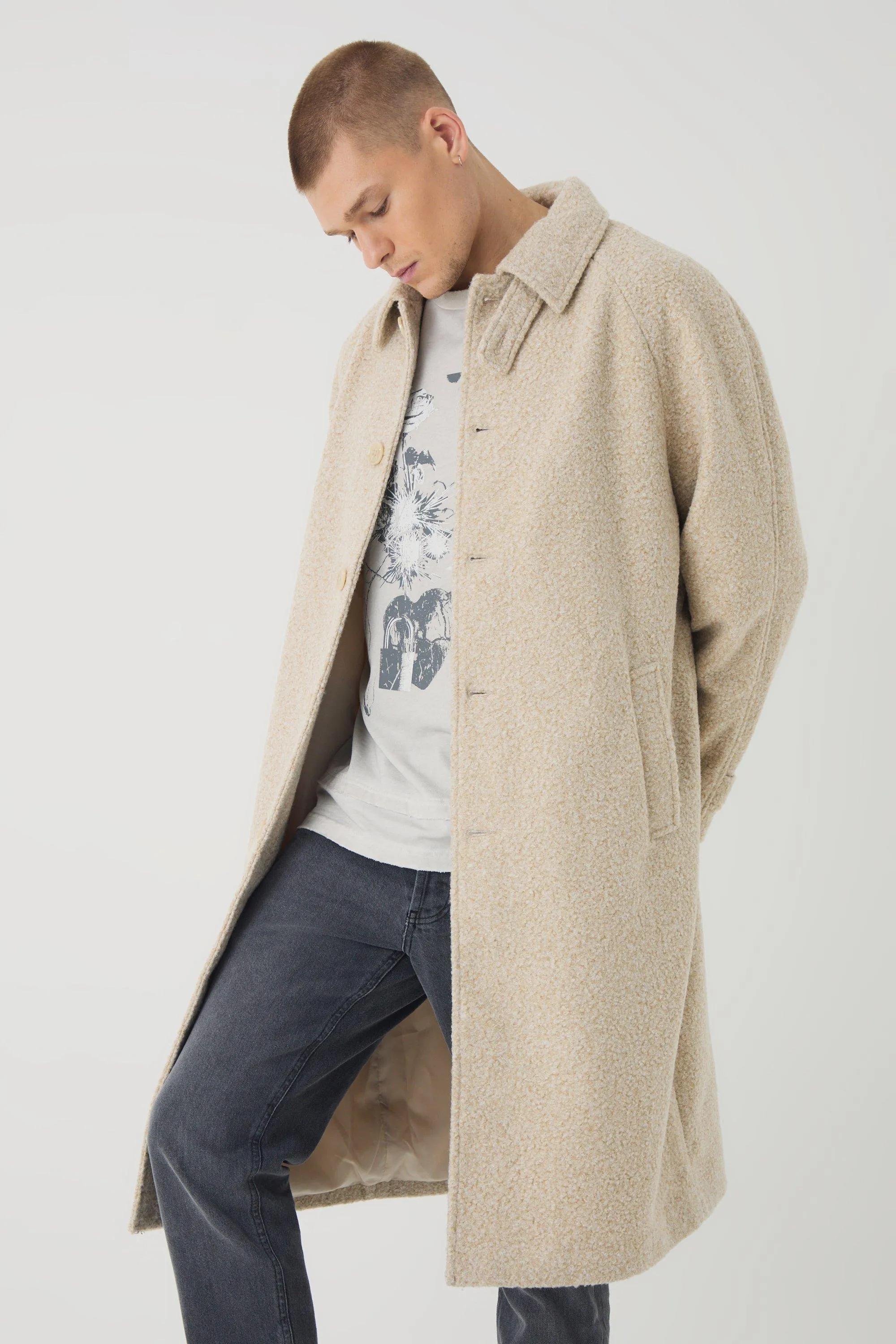 Oversized Boucle Overcoat In Ecru