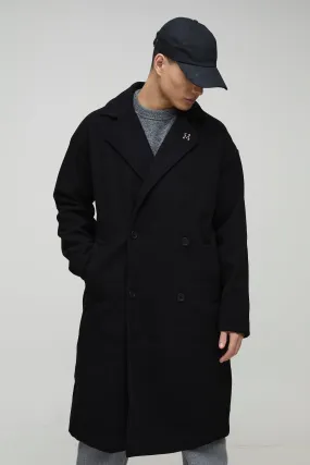 Oversized Drop Shoulder Double Breasted Overcoat In Black