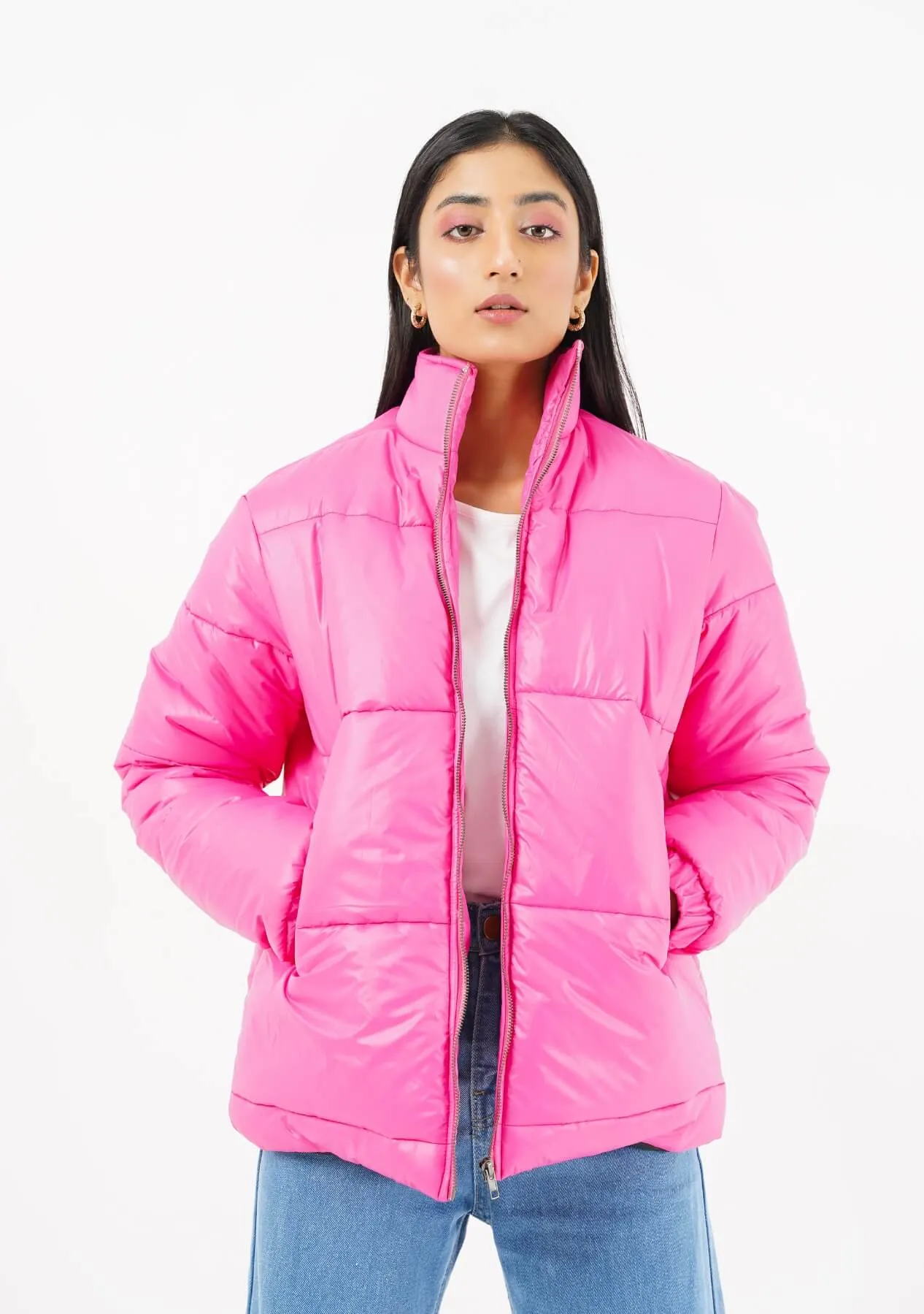 Oversized Puffer Jacket - fuchsia pink