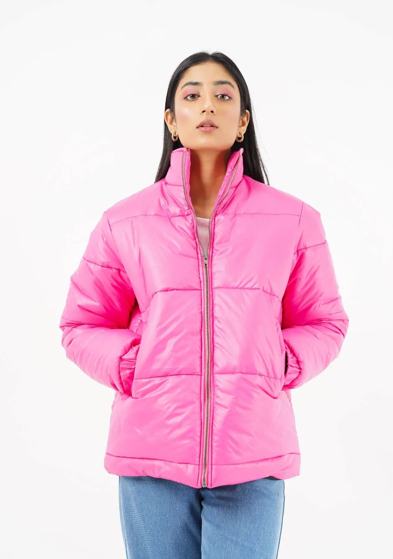 Oversized Puffer Jacket - fuchsia pink