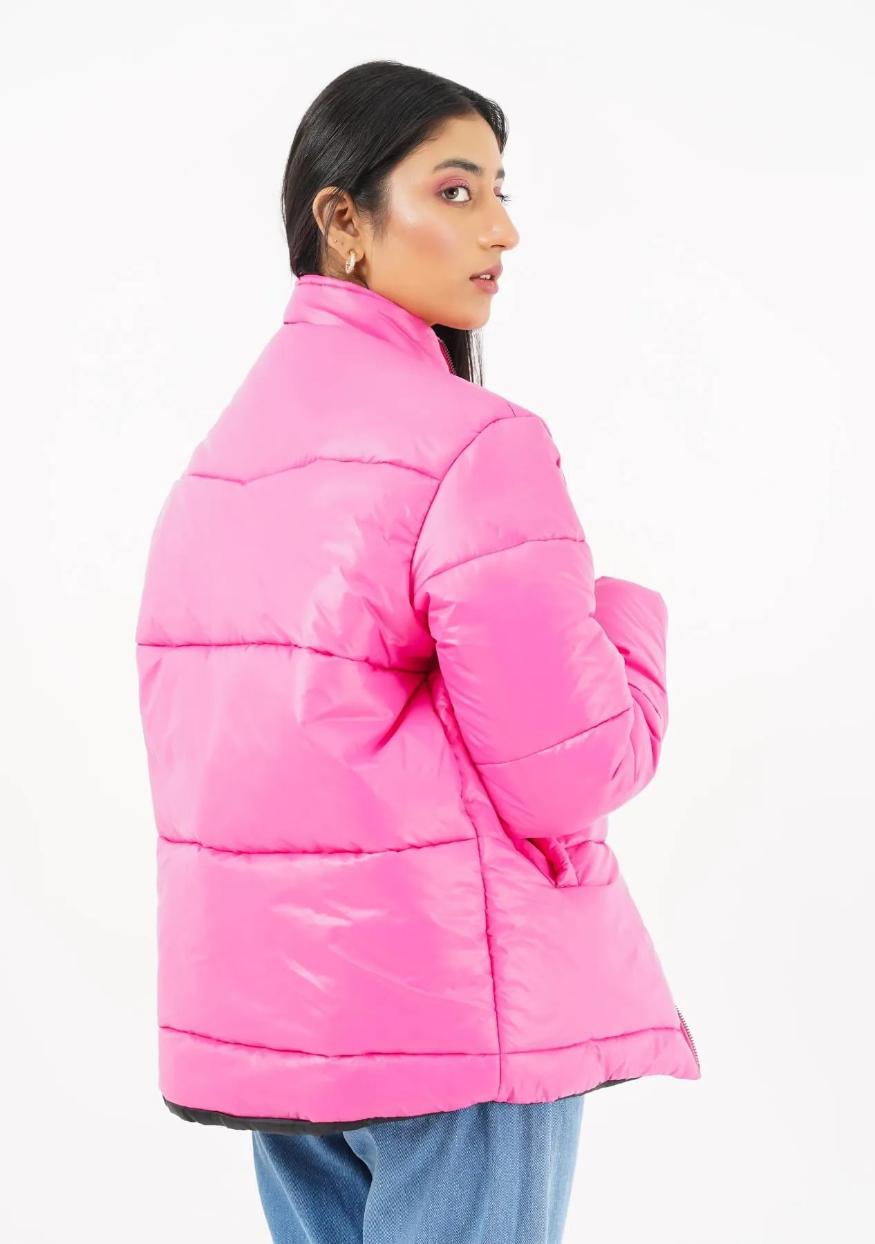 Oversized Puffer Jacket - fuchsia pink