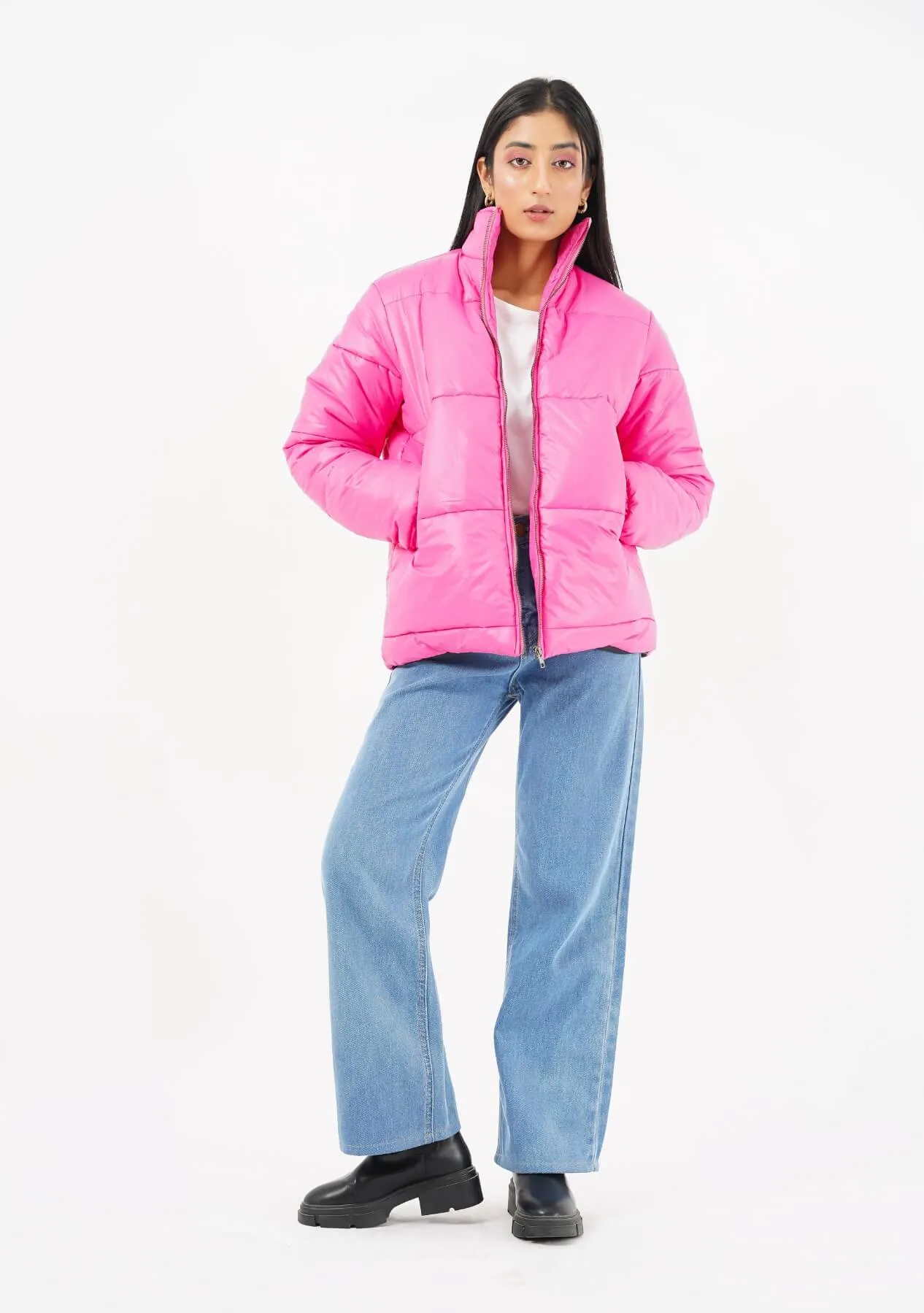 Oversized Puffer Jacket - fuchsia pink