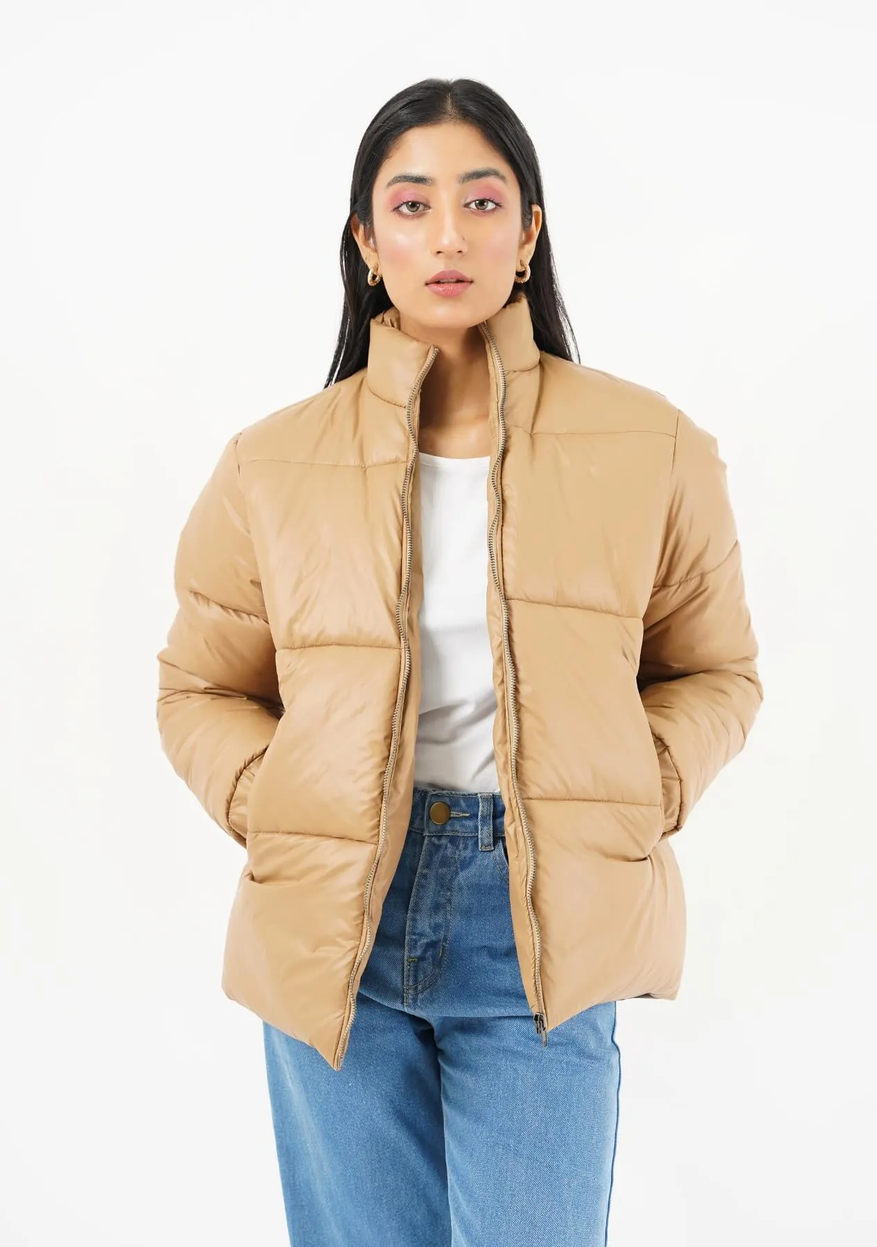 Oversized Puffer Jacket - Light brown