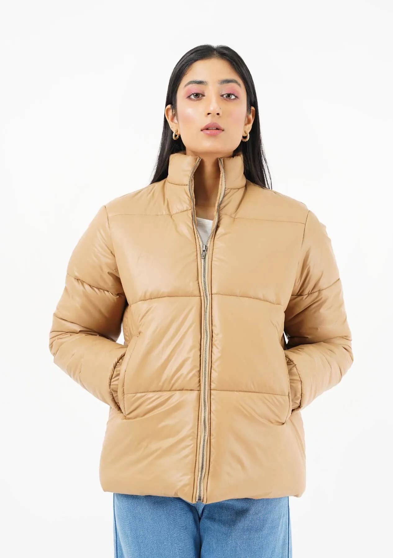 Oversized Puffer Jacket - Light brown