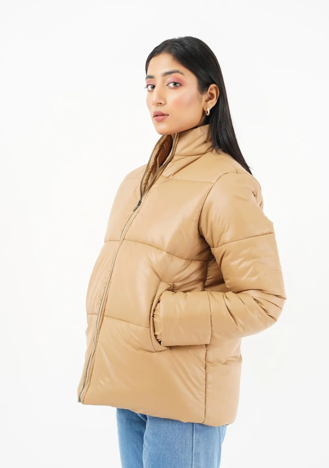 Oversized Puffer Jacket - Light brown