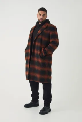 Plus Oversized Brushed Check Overcoat In Brown