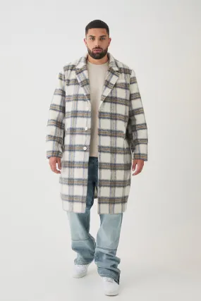 Plus Oversized Brushed Check Overcoat In Ecru