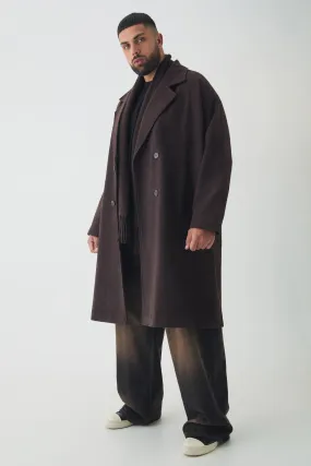 Plus Oversized Drop Shoulder Herringbone Overcoat In Brown