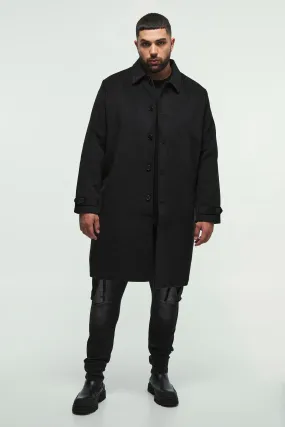 Plus Single Breasted Collared Overcoat In Black