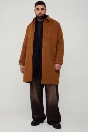 Plus Single Breasted Collared Overcoat In Tan