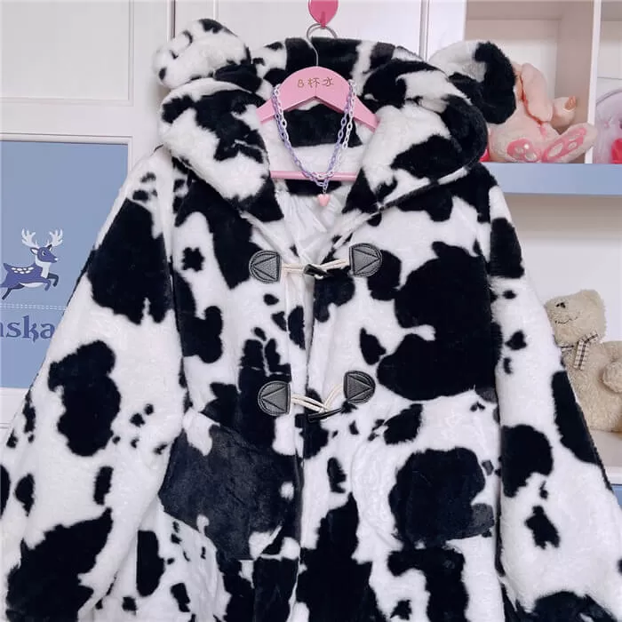 Plush cow pattern Harajuku long sleeved winter clothes BY90069