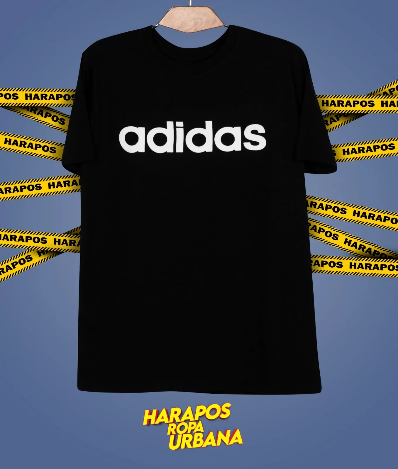 Polera Adidas clasico negro letras engomadas