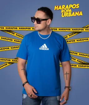 Polera adidas trilinea letras pequeas azul