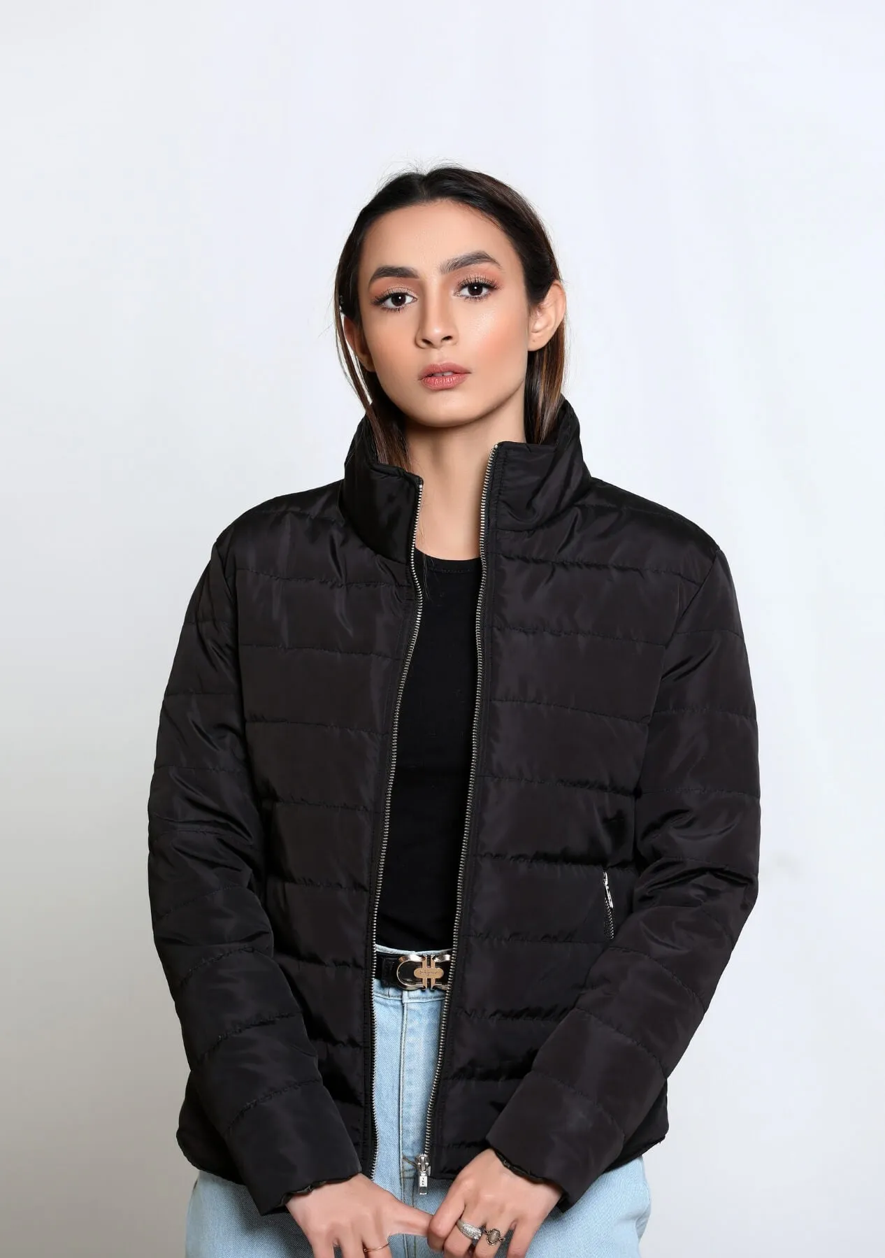 Puffer Jacket (curved hem) - black