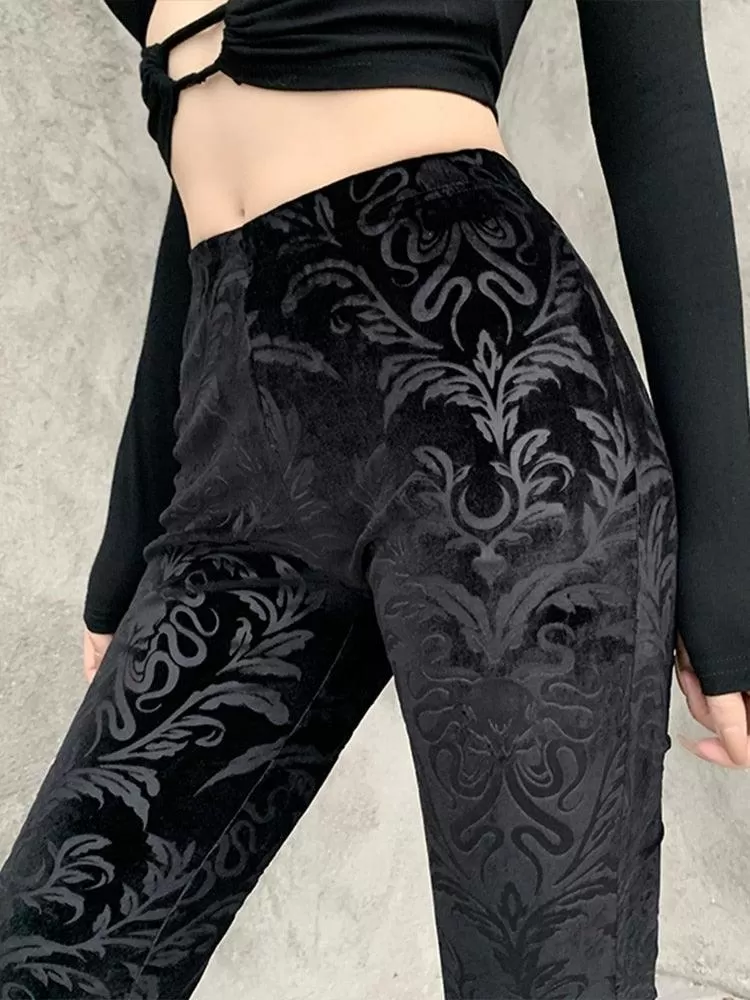 Retro Gothic Goth High Waist Flared Pants Gothic Aesthetic