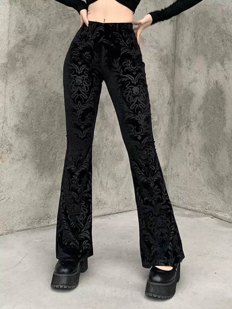 Retro Gothic Goth High Waist Flared Pants Gothic Aesthetic