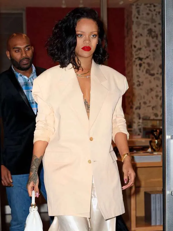 Rihanna Street Style Beige Blazer - New American Jackets