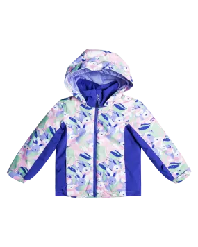 Roxy Girls' 2-7 Snowy Tale Technical Snow Jacket - Bright White / Mountains Locals | Shop Coats & Jackets at Trojan Wake