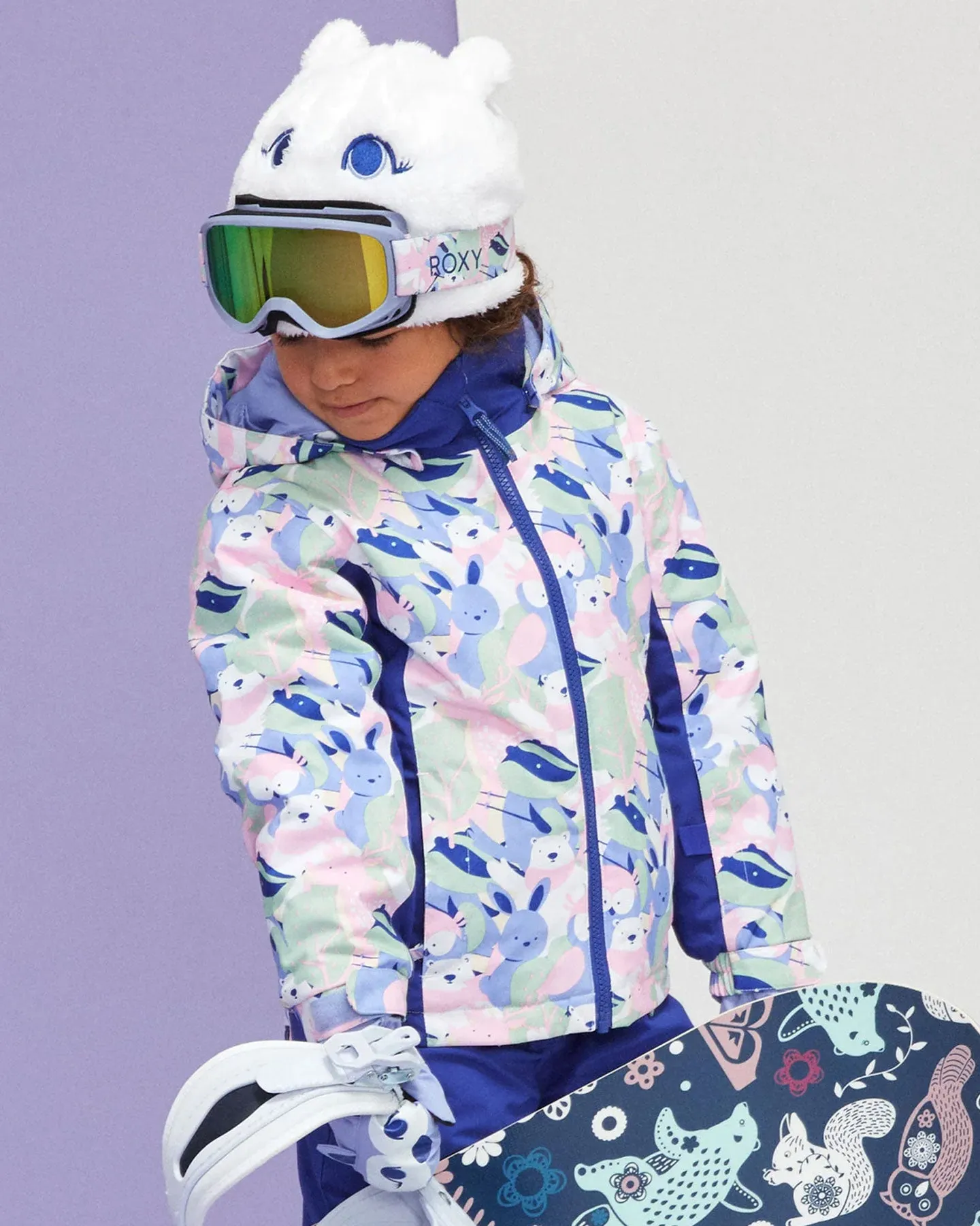 Roxy Girls' 2-7 Snowy Tale Technical Snow Jacket - Bright White / Mountains Locals | Shop Coats & Jackets at Trojan Wake