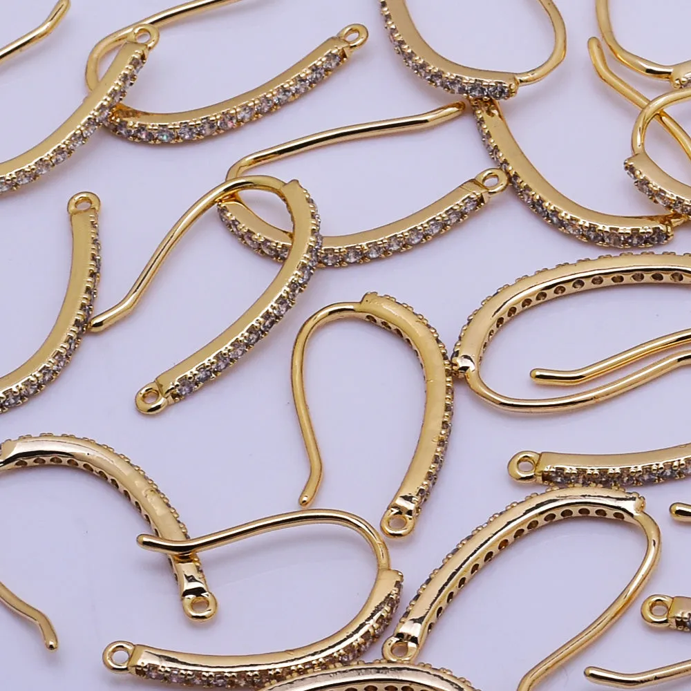 Shapely Stone Hook Ear Wires Gold Plated over Brass Rhinestone Ear wire earrings findings Jewelry making supplies 11*20mm 6pcs