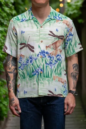 Sun Surf Rayon Hawaiian Shirt Iris & Dragonfly - Brown