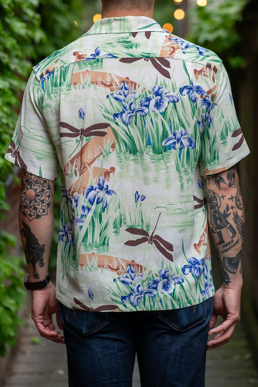 Sun Surf Rayon Hawaiian Shirt Iris & Dragonfly - Brown