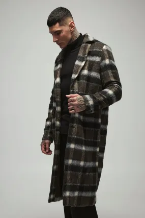 Tall Brushed Check Overcoat In Brown