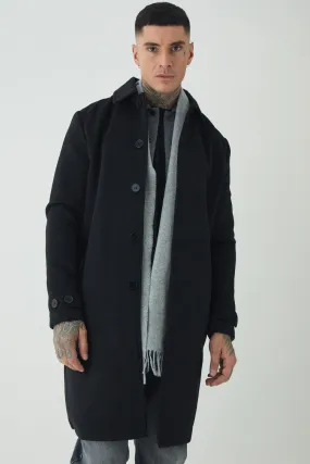 Tall Single Breasted Collared Overcoat In Black