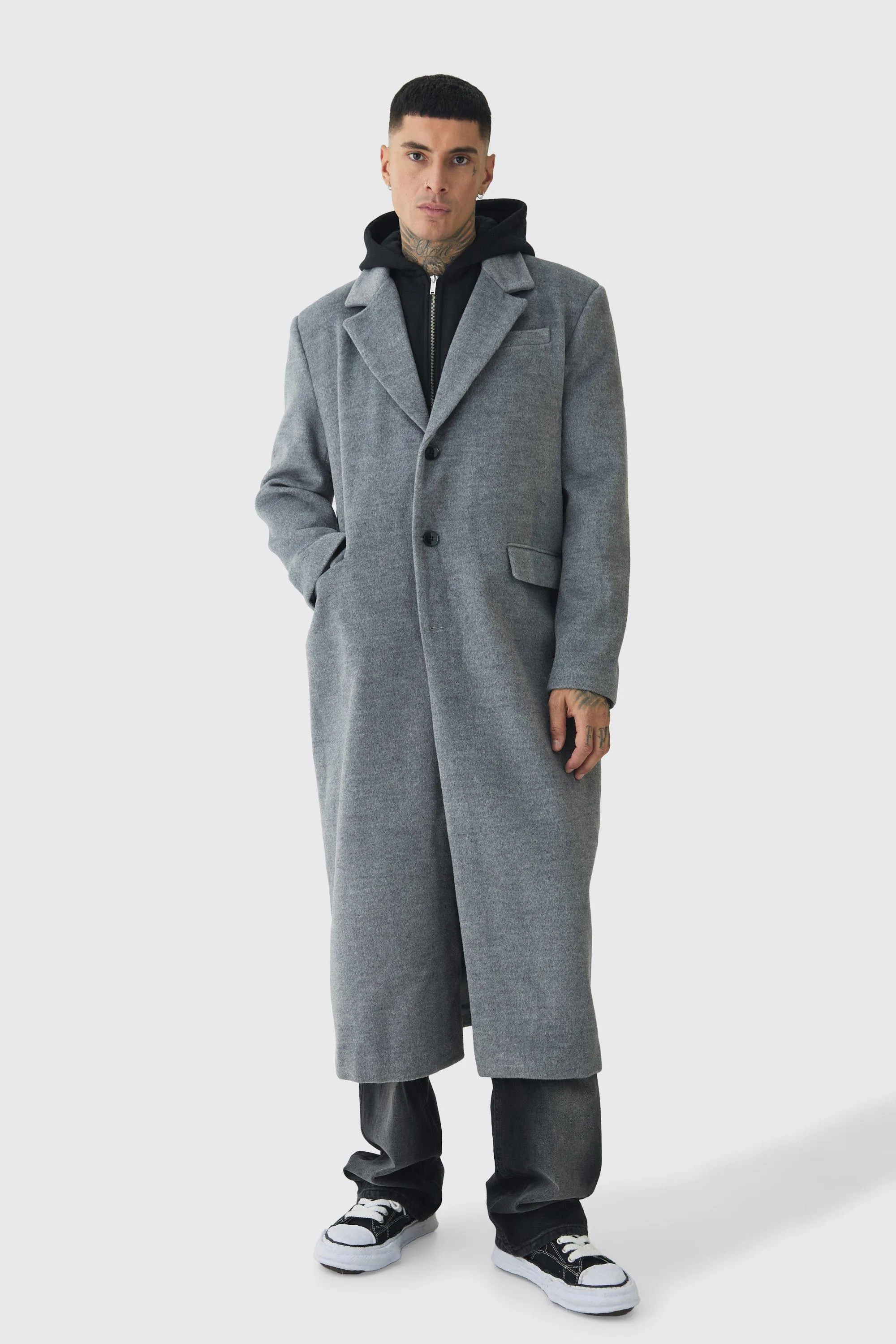 Tall Super Relaxed Hybrid Hooded Wool Overcoat